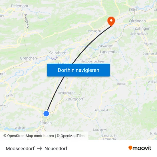 Moosseedorf to Neuendorf map