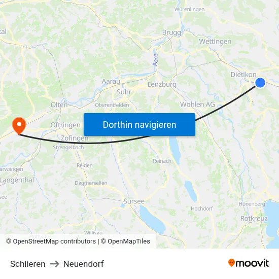 Schlieren to Neuendorf map