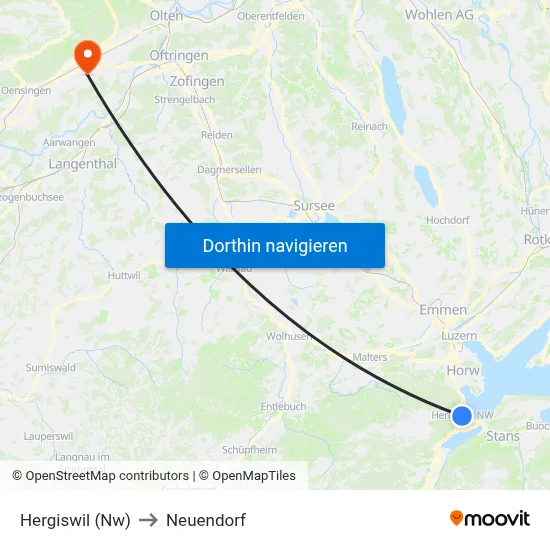 Hergiswil (Nw) to Neuendorf map