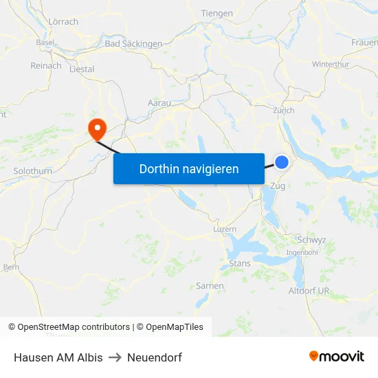Hausen AM Albis to Neuendorf map