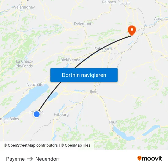 Payerne to Neuendorf map