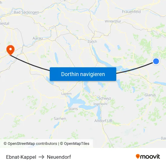 Ebnat-Kappel to Neuendorf map