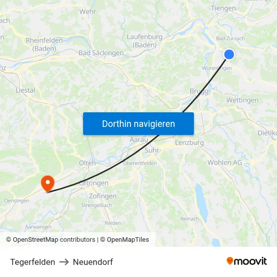 Tegerfelden to Neuendorf map