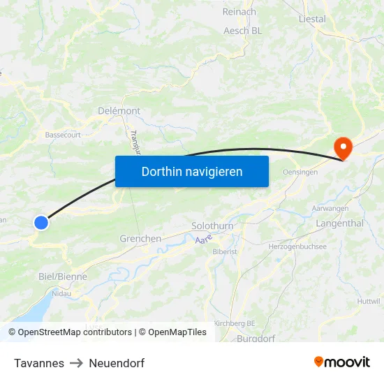 Tavannes to Neuendorf map