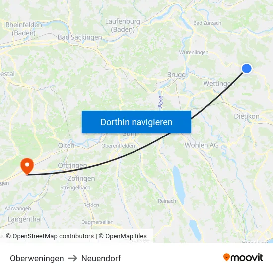 Oberweningen to Neuendorf map