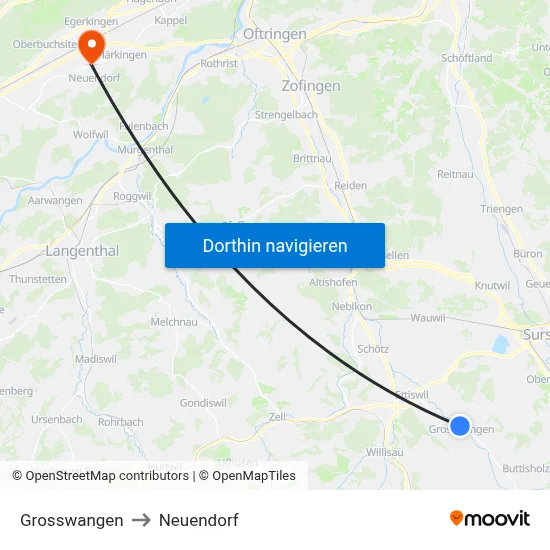 Grosswangen to Neuendorf map