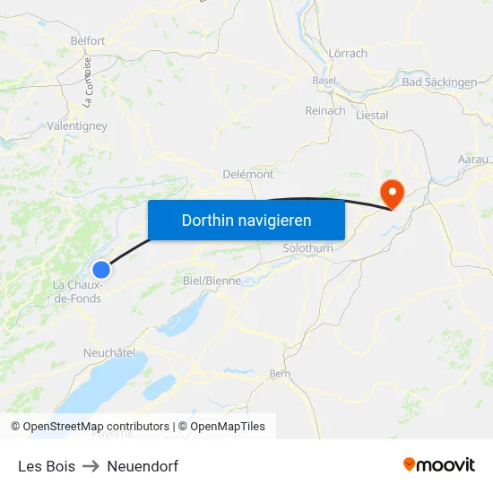Les Bois to Neuendorf map