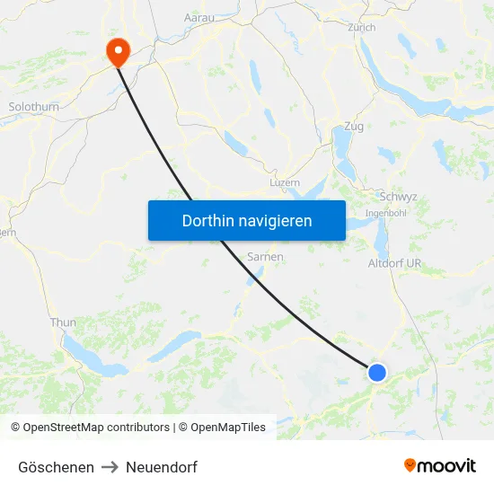 Göschenen to Neuendorf map