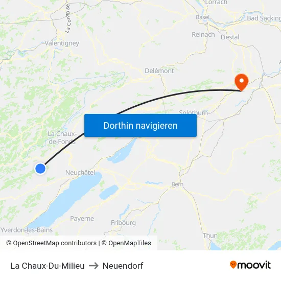 La Chaux-Du-Milieu to Neuendorf map