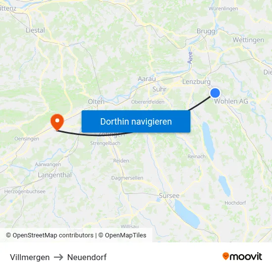 Villmergen to Neuendorf map
