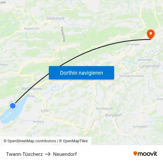Twann-Tüscherz to Neuendorf map
