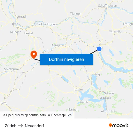 Zürich to Neuendorf map