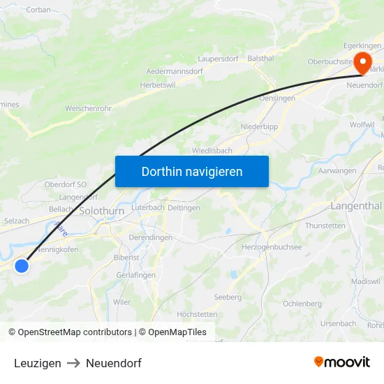 Leuzigen to Neuendorf map