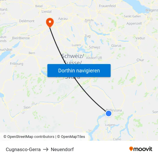 Cugnasco-Gerra to Neuendorf map