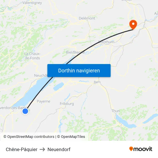 Chêne-Pâquier to Neuendorf map