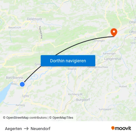 Aegerten to Neuendorf map