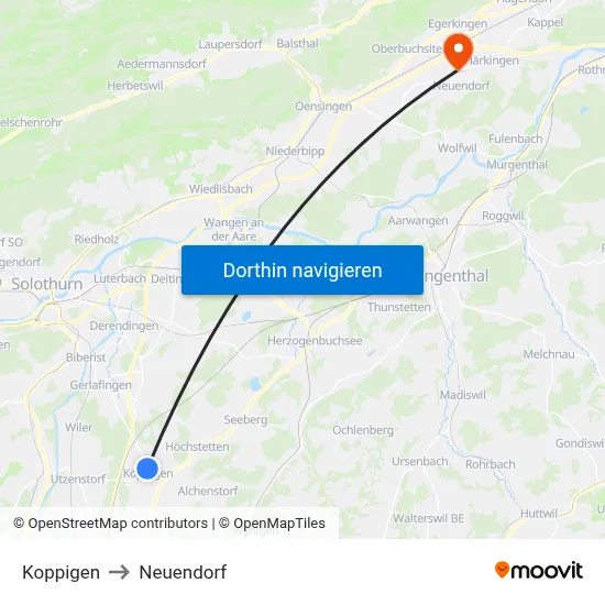 Koppigen to Neuendorf map