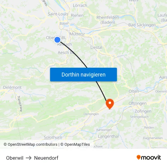 Oberwil to Neuendorf map