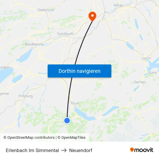 Erlenbach Im Simmental to Neuendorf map