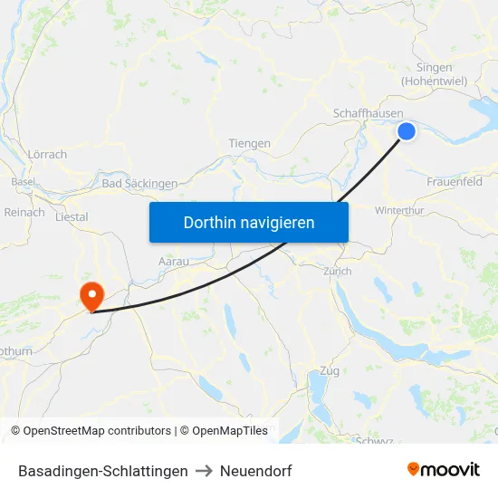 Basadingen-Schlattingen to Neuendorf map