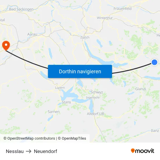 Nesslau to Neuendorf map