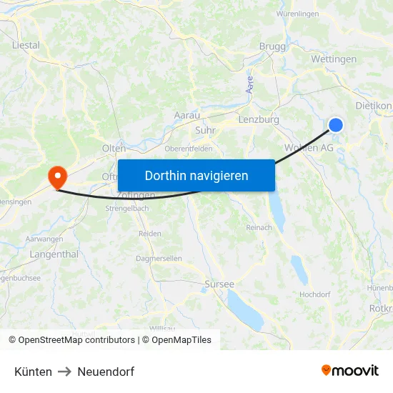 Künten to Neuendorf map