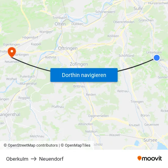 Oberkulm to Neuendorf map