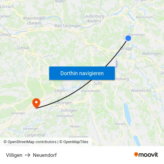 Villigen to Neuendorf map