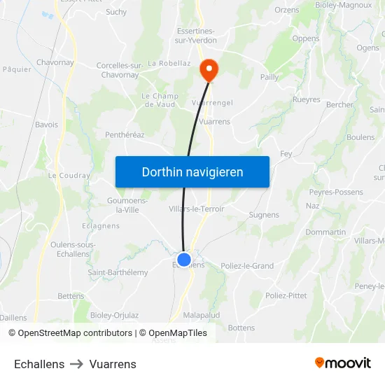 Echallens to Vuarrens map