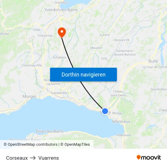 Corseaux to Vuarrens map