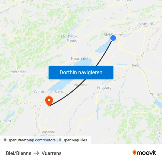 Biel/Bienne to Vuarrens map