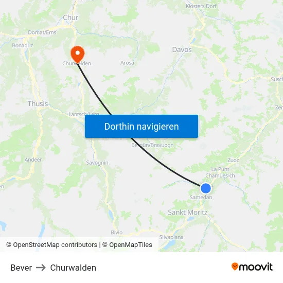 Bever to Churwalden map