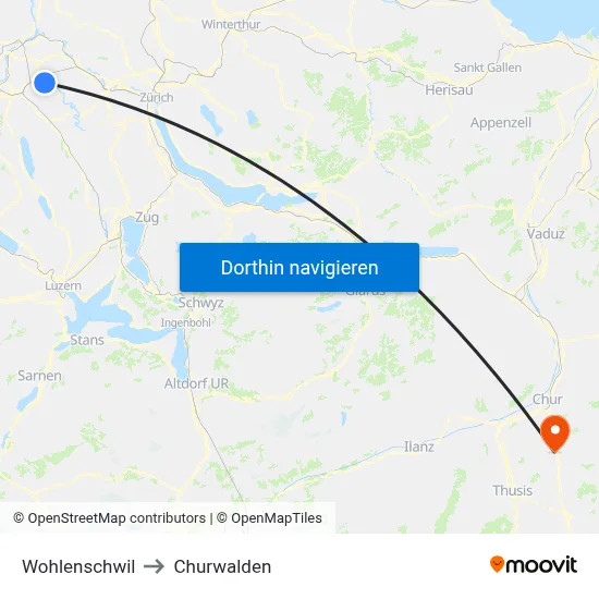 Wohlenschwil to Churwalden map