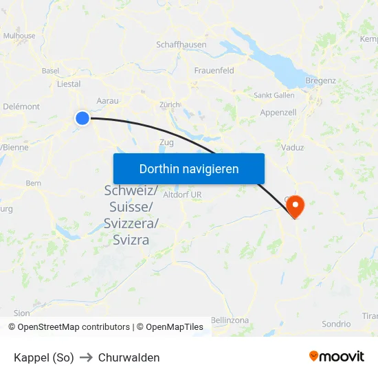 Kappel (So) to Churwalden map
