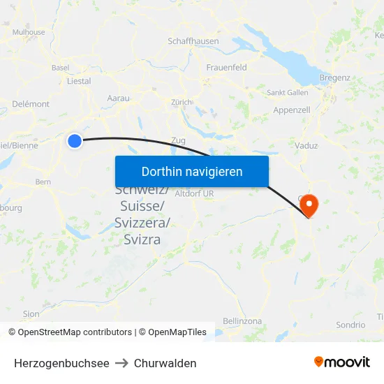 Herzogenbuchsee to Churwalden map