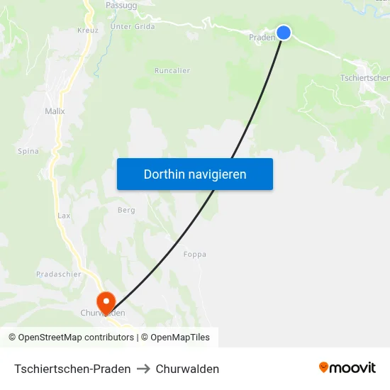 Tschiertschen-Praden to Churwalden map