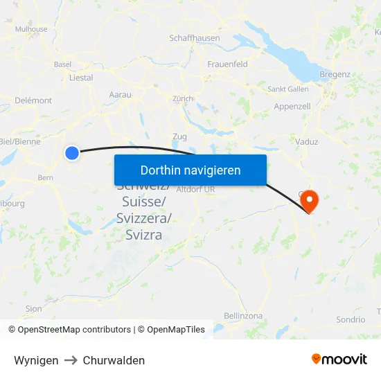Wynigen to Churwalden map