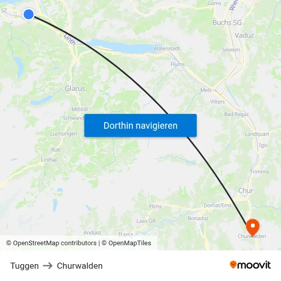 Tuggen to Churwalden map