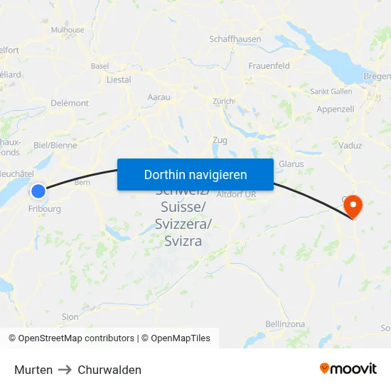 Murten to Churwalden map