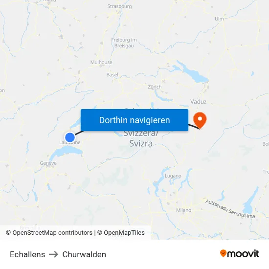 Echallens to Churwalden map