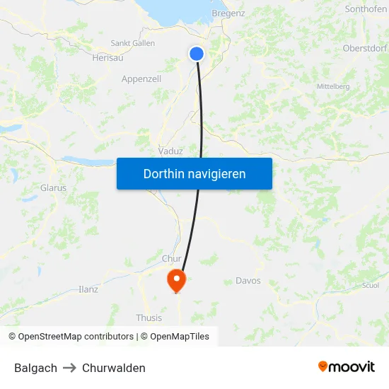 Balgach to Churwalden map