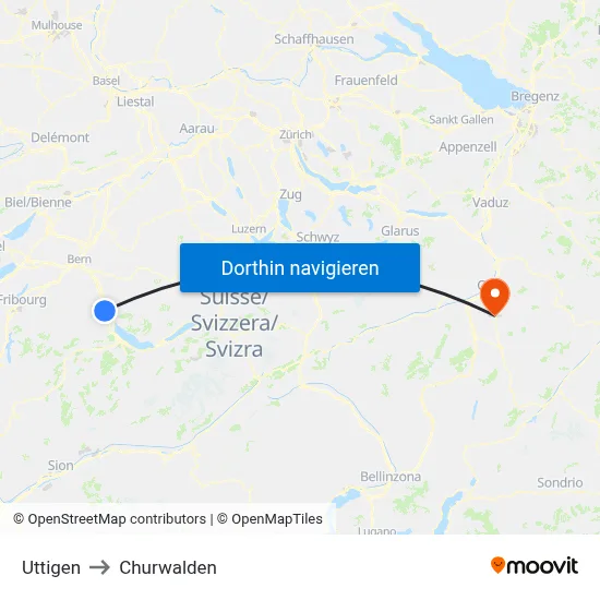 Uttigen to Churwalden map
