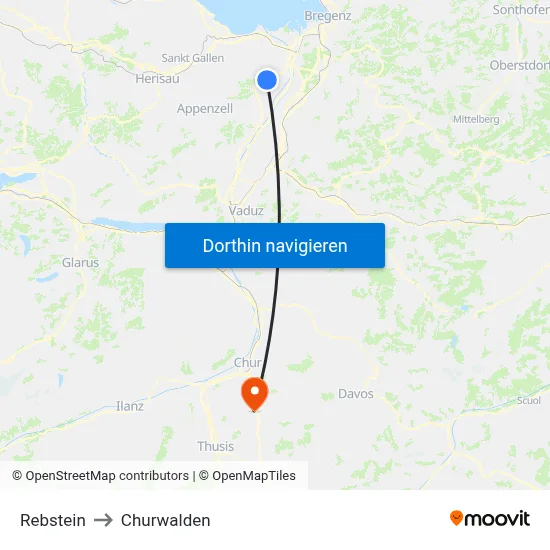 Rebstein to Churwalden map