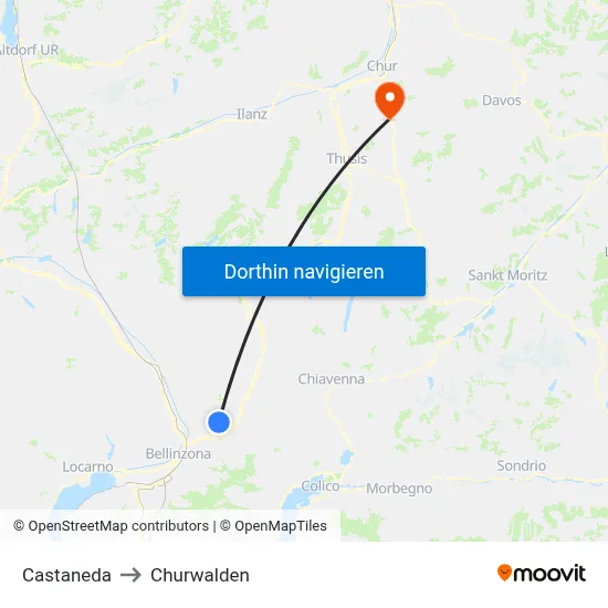 Castaneda to Churwalden map