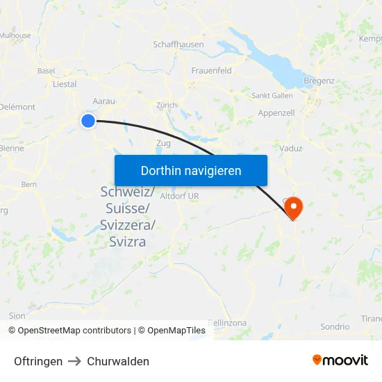 Oftringen to Churwalden map