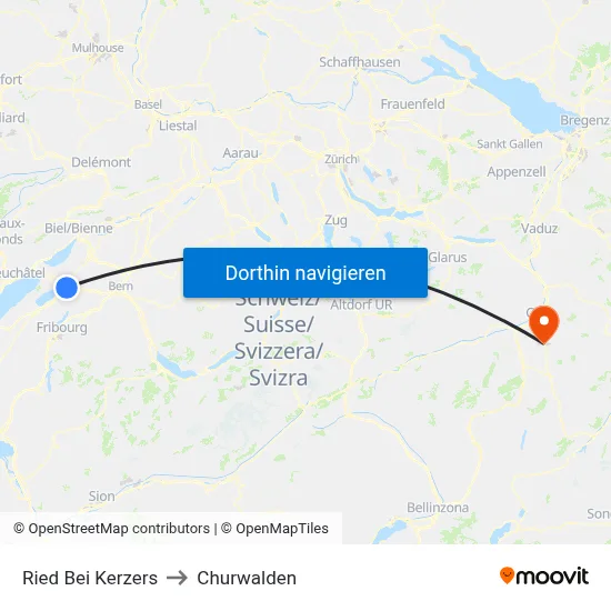 Ried Bei Kerzers to Churwalden map