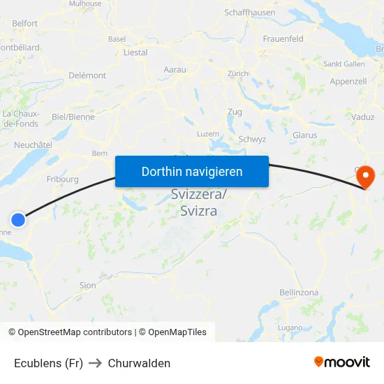 Ecublens (Fr) to Churwalden map