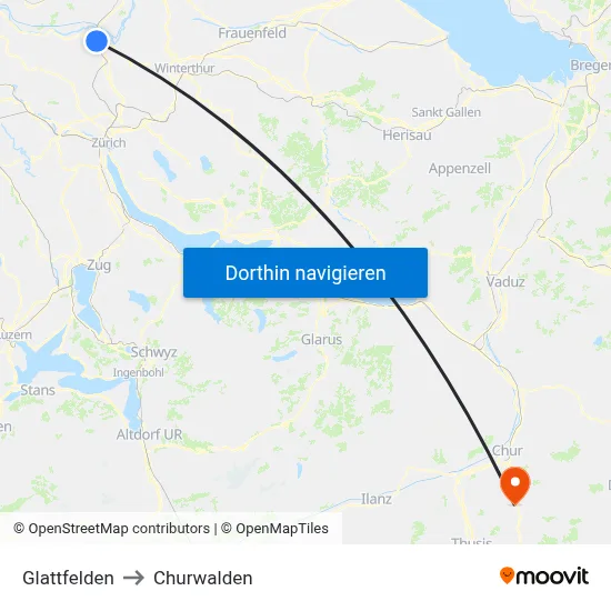 Glattfelden to Churwalden map