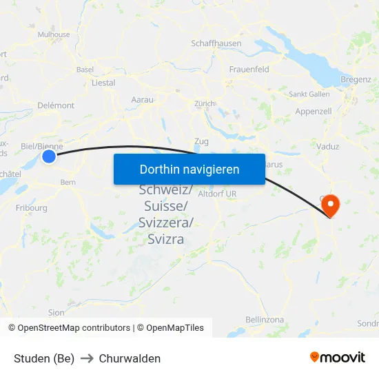 Studen (Be) to Churwalden map