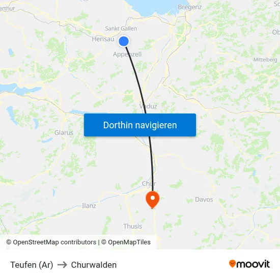 Teufen (Ar) to Churwalden map